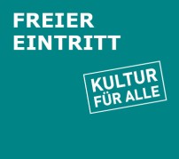 Grafik mit einem Stempel, auf dem "Kultur für alle" steht. Darunter der Text: freier Eintritt