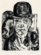 Zeichnung: Selbstbildnis mit steifem Hut von Max Beckmann
