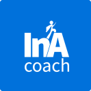 Das InA-Coach Logo in weiß auf blauem Grund.