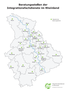 Karte des Rheinlandes mit allen Beratungsstellen der Integrationsfachdienste