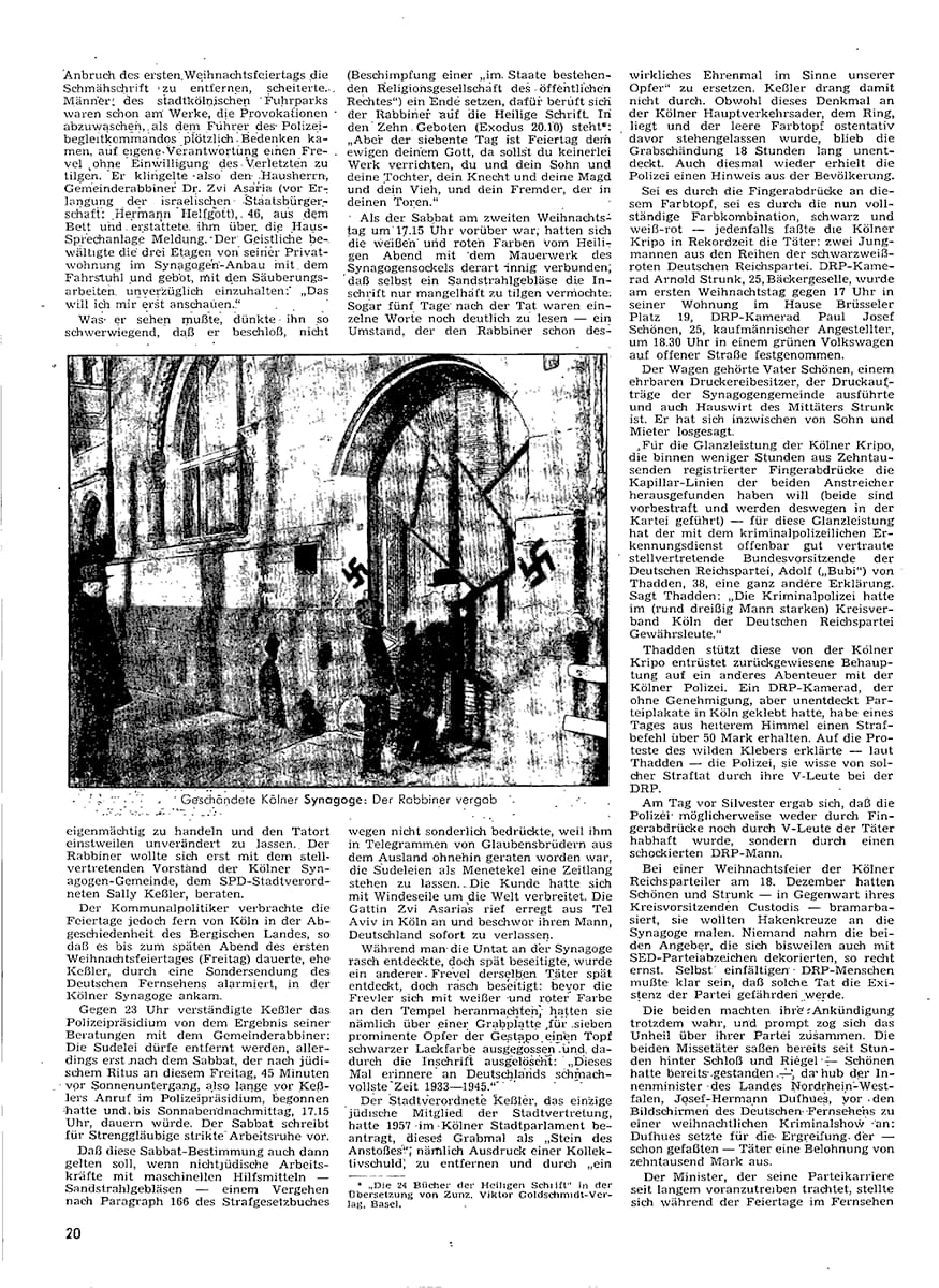 Zeitungsartikel, schwarz weiss, Bericht über Synagogenschändung 