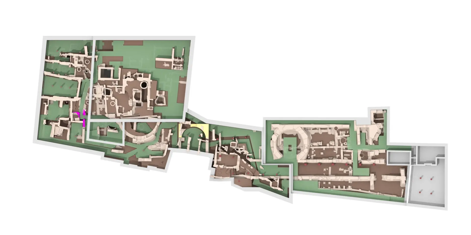 Der unterirdische Rundgang von MiQua in Modellansicht aus der Vogelperspektive.