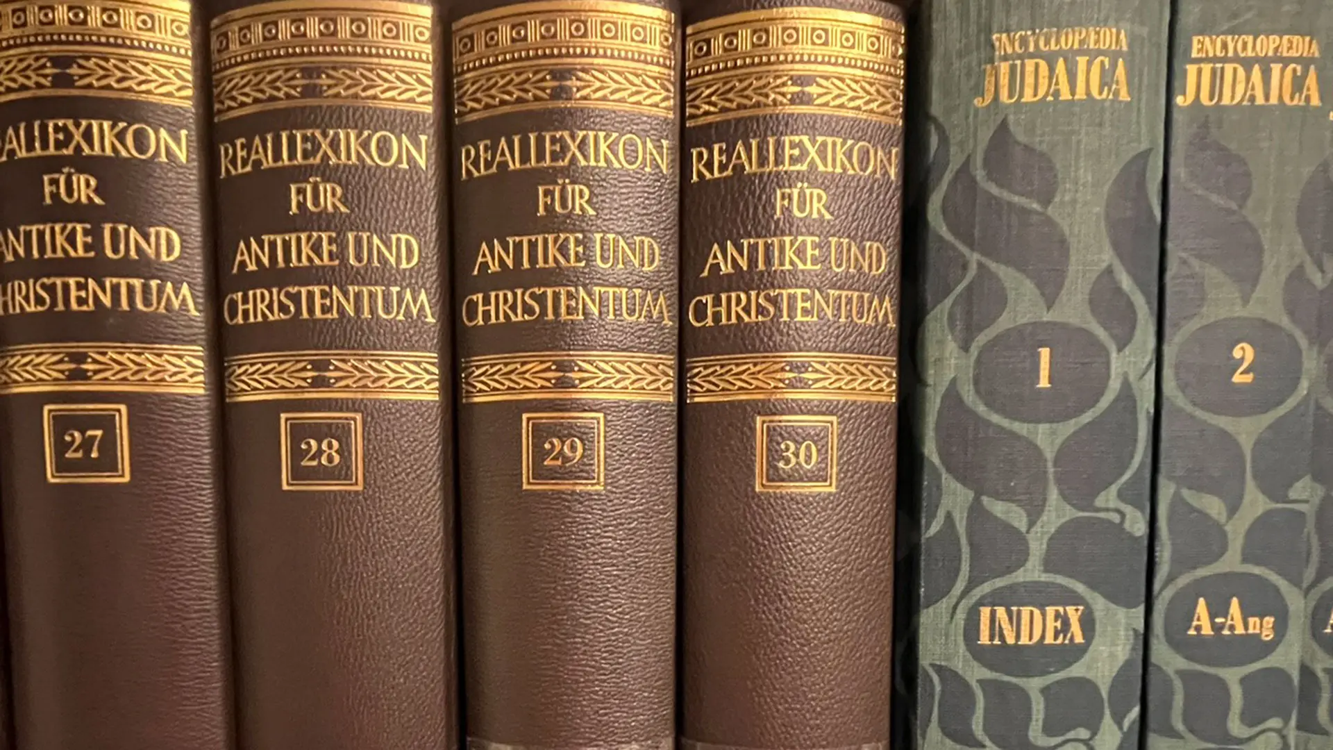 Eine Reihe Bücher sind aneinandergelehnt.