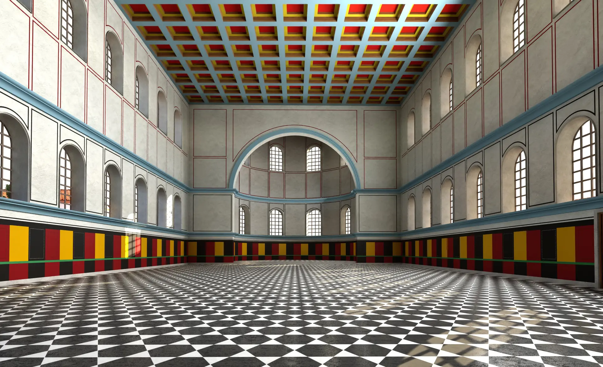 Rekonstruktion einer römischen Aula in einem Palast.