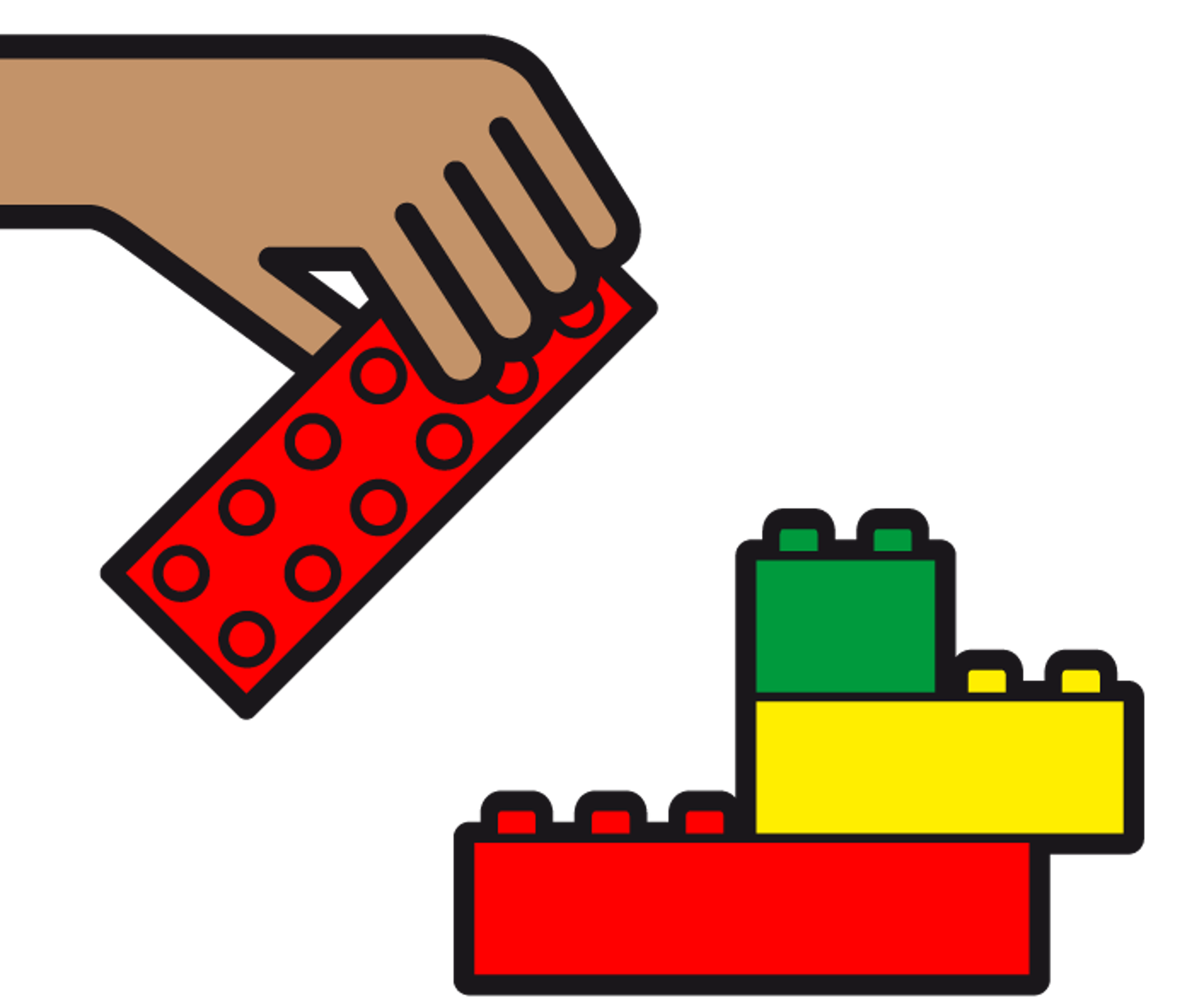 Hand baut Turm aus Legosteinen