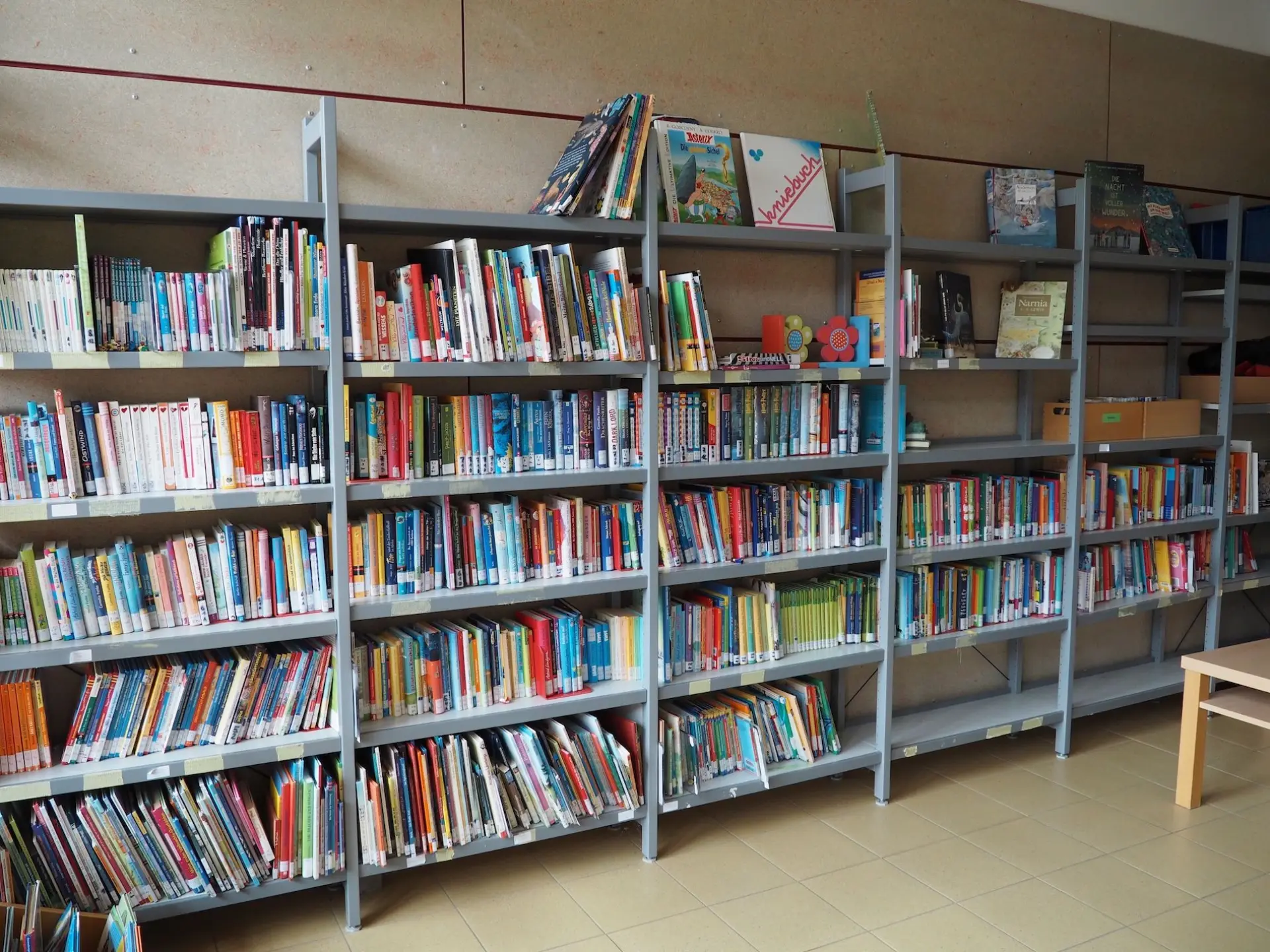 Regal der Schulbücherei mit Büchern