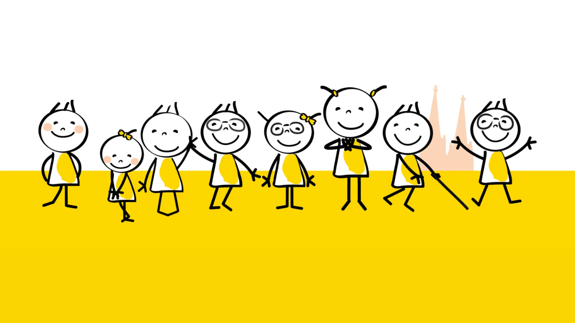 Eine Schulwand mit Duzenden von Kinderhandabdrücken in bunten Farben. An der Wand ist auch Wir sind bunt geschrieben.