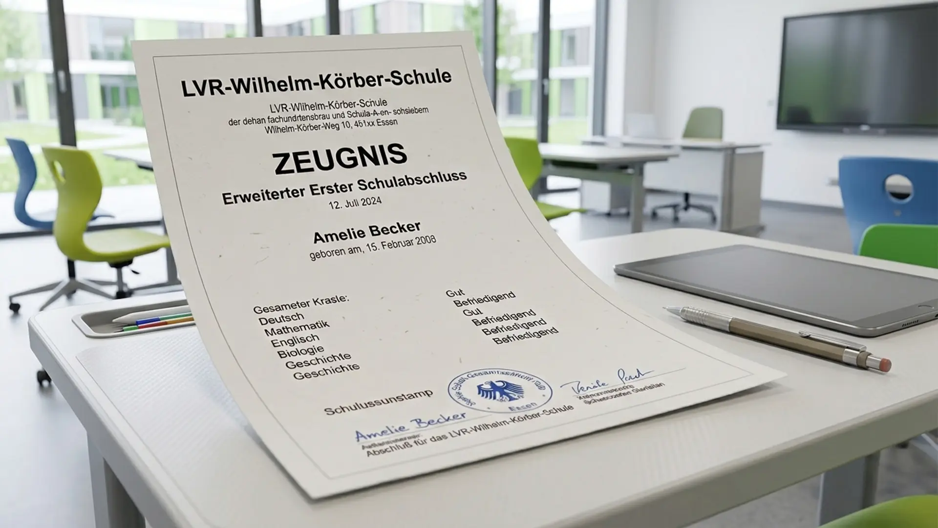 Abschlusszeugnis der LVR Wilhelm Körber Schule