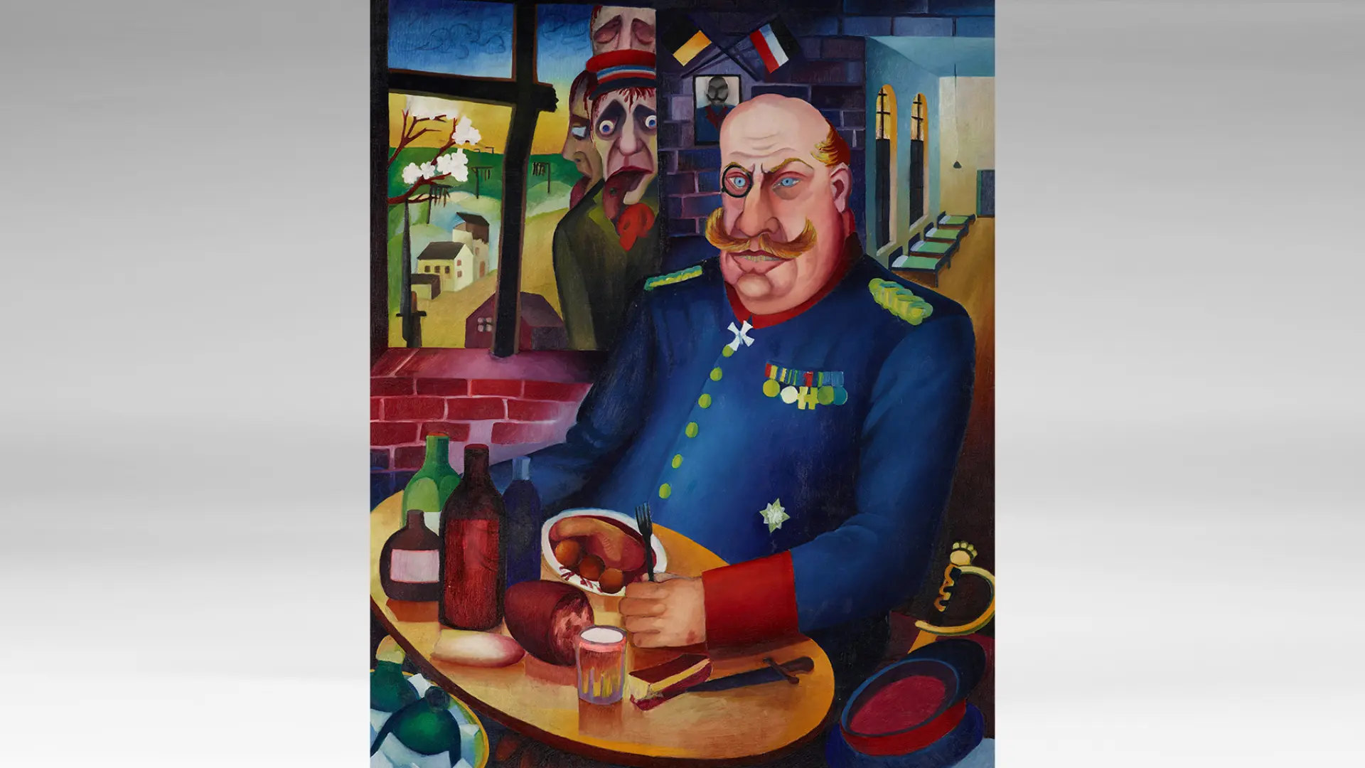 Expressionistisches Ölgemälde eine Generals in Uniform in einem Wirtshaus