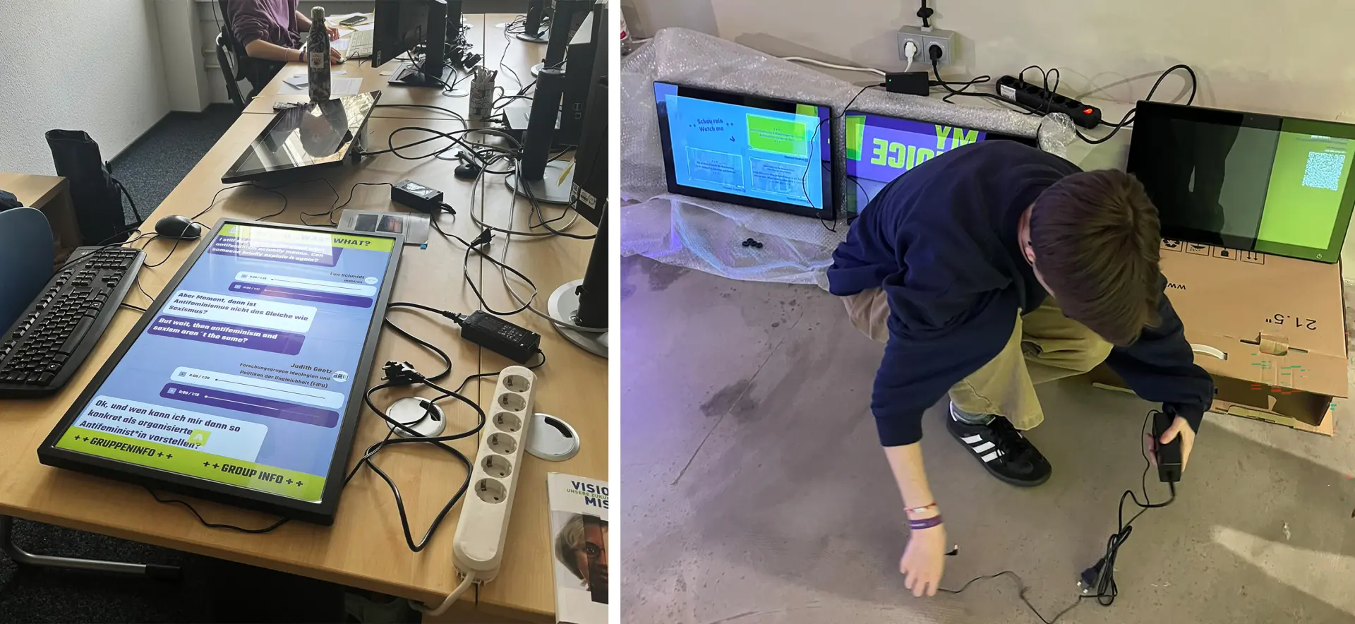 Splitscreen mit Touchscreens in der Proagrammier- und Installationsphase